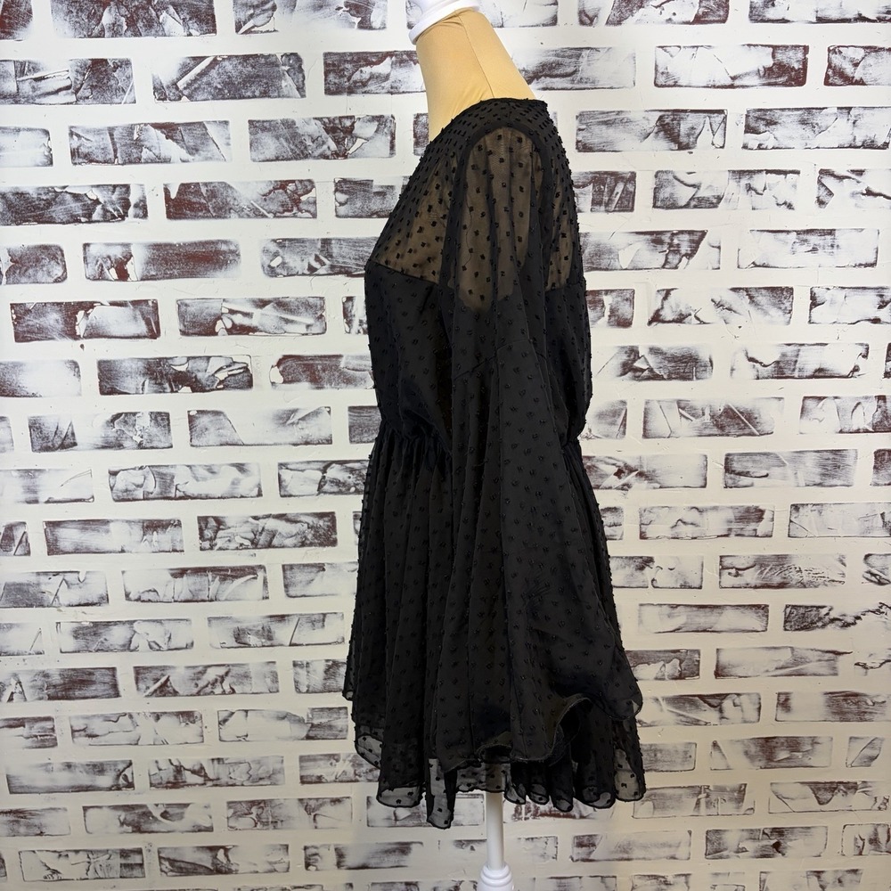 Boohoo Romper Size 6 Black Sheer Swiss Dot Flowy‎ Dark Fairy Boho Whimsical Glam - Picture 3 of 10
